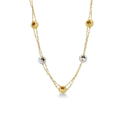 Catena con rotelle diamantate in oro giallo e oro bianco 18k