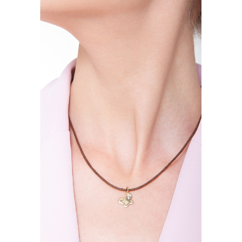 Butterfly pendant with 3 zircons in 18k yellow gold