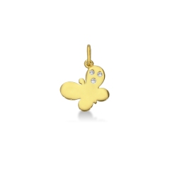 Butterfly pendant with 3 zircons in 18k yellow gold