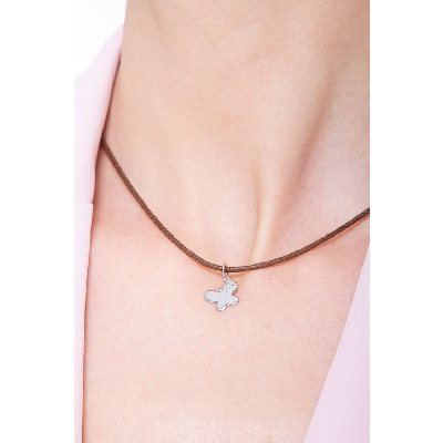 Butterfly pendant with 3 zircons in 18k white gold