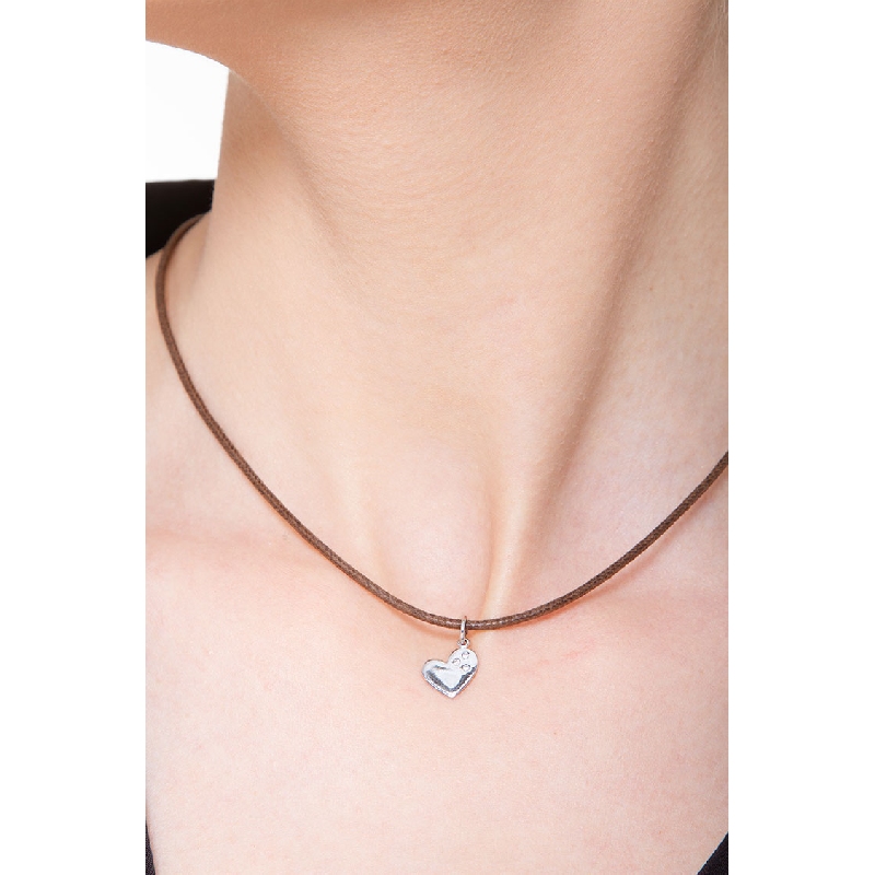 OROVI Ciondolo Cuore Oro Bianco E Giallo 9kt Con Zircone - Collana Con Catenina Argento 925, 45 Cm, Anallergica