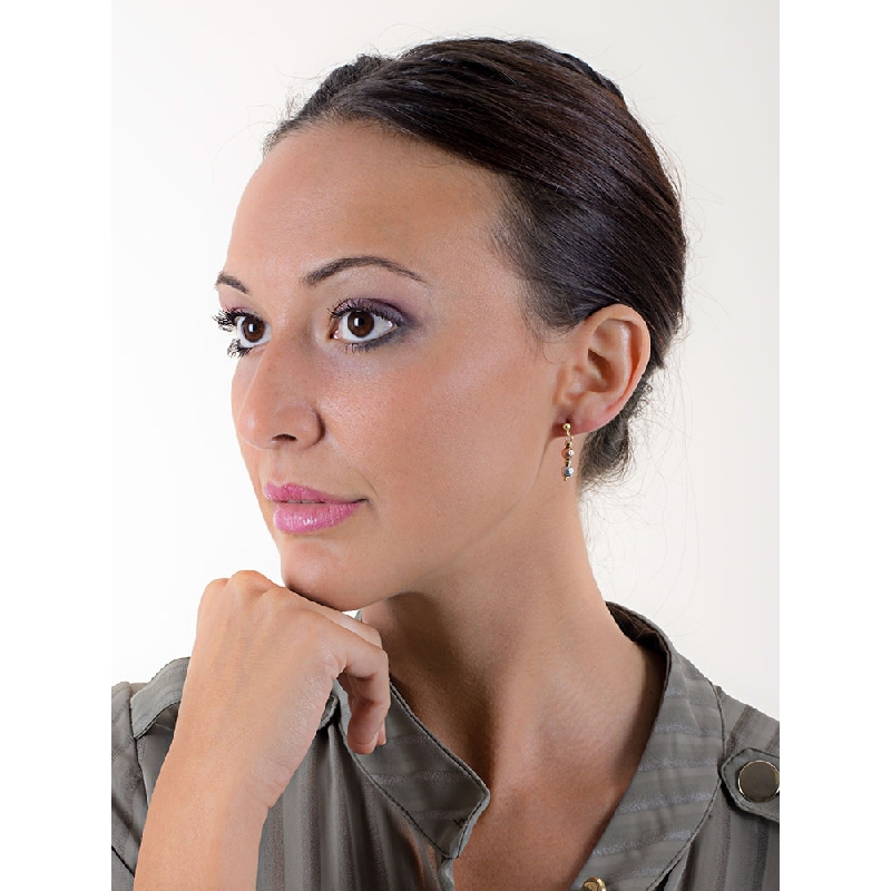 Yellow, white and rose gold 18k drop earrings with diamond cut little balls