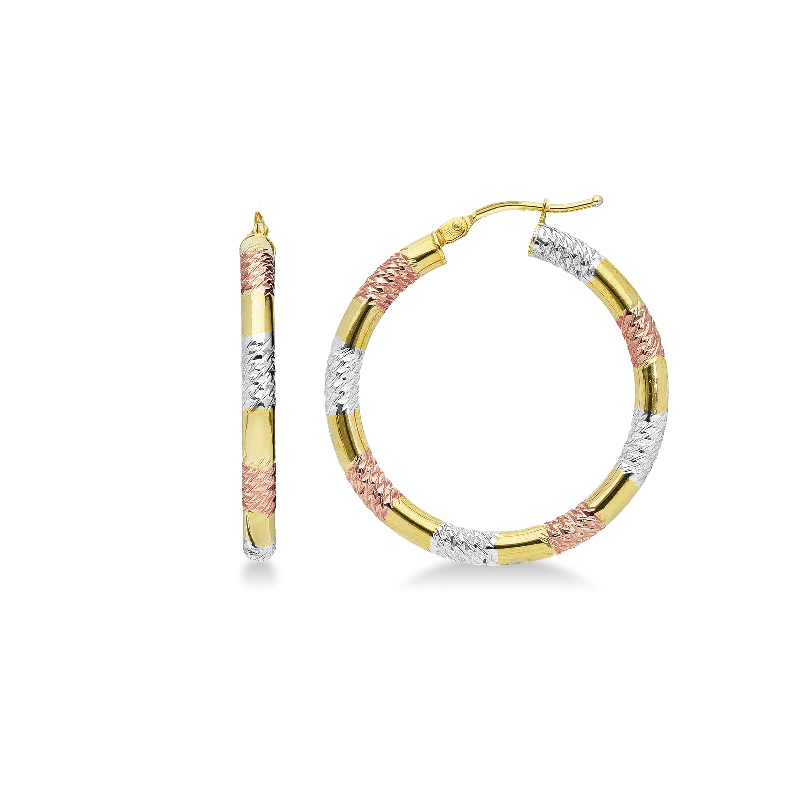 Orecchini A Cerchio My Gold In Oro 333 (8 Carati), Tricolore Giallo, Rosa E Bianco, Design Oscillante, 27x6 Mm, Con Custodia