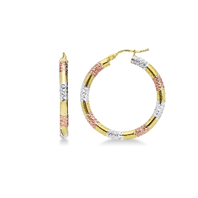Yellow, white and rose gold 18k hoop earrings 