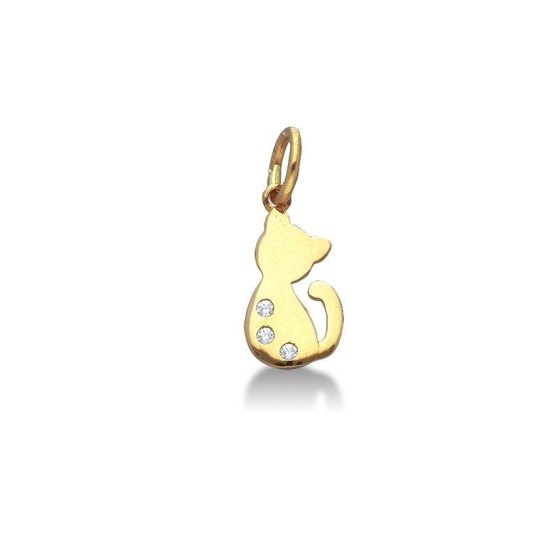 18k yellow gold cat pendant with cubic zirconia