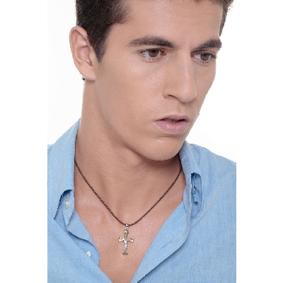 18k white and yellow gold pendant Jesus crucifix