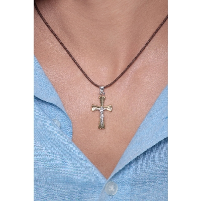 18k white and yellow gold pendant Jesus crucifix