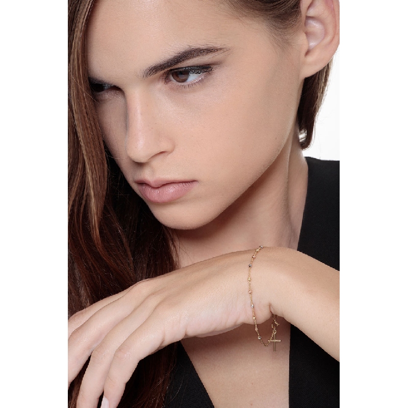 18k yellow gold bracelet with cross and sacred medal 