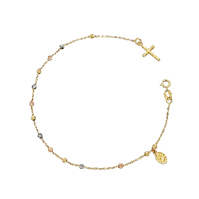 18k yellow gold bracelet with cross and sacred medal 
