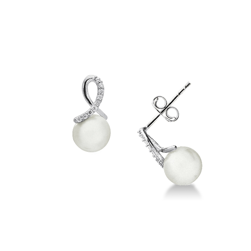 Navachi Orecchini Pendenti Placcati Oro 18k – Con Perle E Zirconi, Colore Bianco, HB6-1089-1, In Confezione Regalo