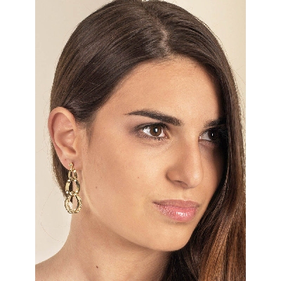 Chain drop earrings in yellow gold 18k diamond cut 