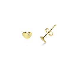 18k yellow gold heart earrings with round cut zircons