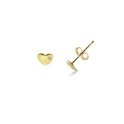 18k yellow gold heart earrings with round cut zircons