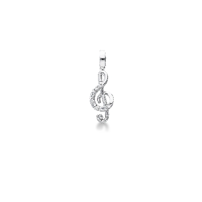 18k white gold treble clef pendant with cubic zirconia