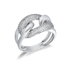 Braided wire zircon ring in white gold 18k