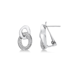 18k white gold criss cross zircon earrings 