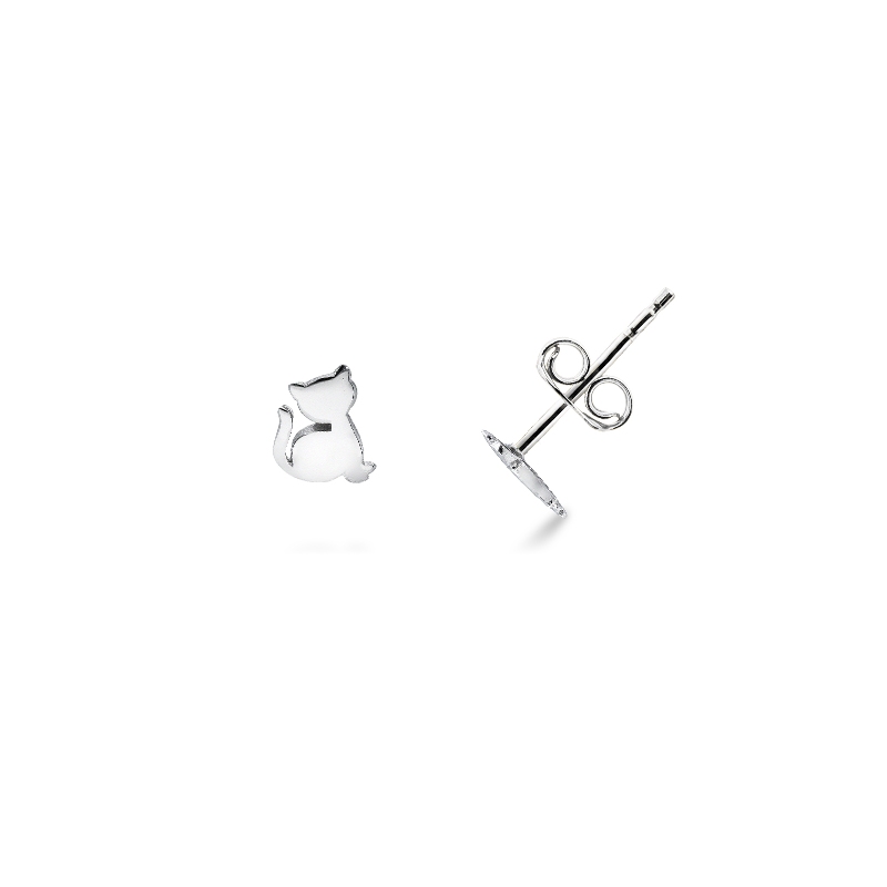 18k white gold cat earrings