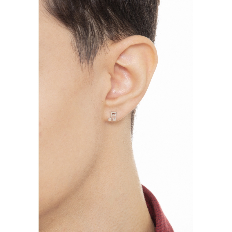 Mono orecchino in oro bianco 18k con nota musicale, mm 5.6x7