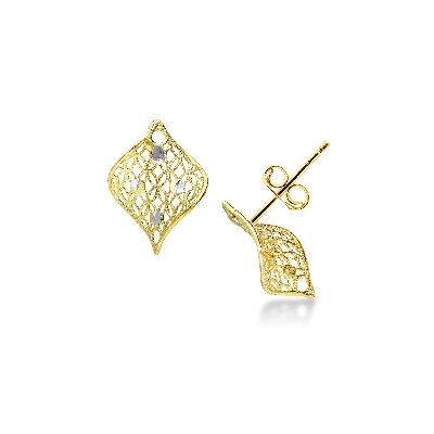 White and yellow gold 18k stud fancy earrings 
