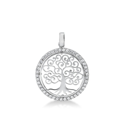 Tree of life zircon pendant in white gold 18k 