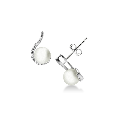 Pearl earrings in white gold 18k with zircons 