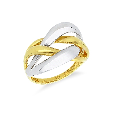 Anello intrecciato in oro bianco e giallo 18k