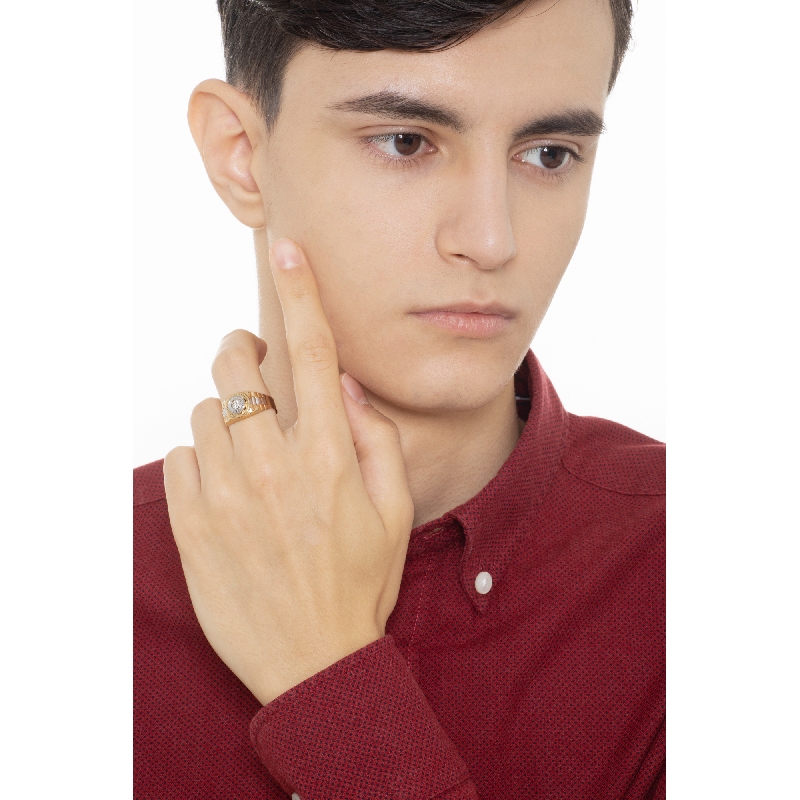 Solitaire type ring in white and yellow gold 18k with zircon