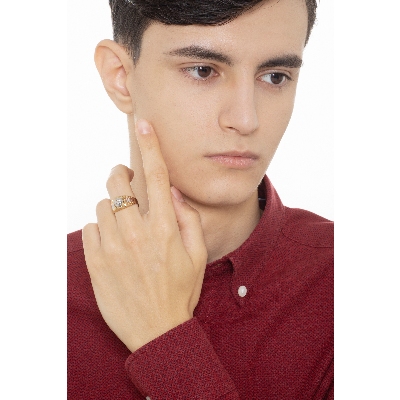 Solitaire type ring in white and yellow gold 18k with zircon