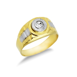 Solitaire type ring in white and yellow gold 18k with zircon