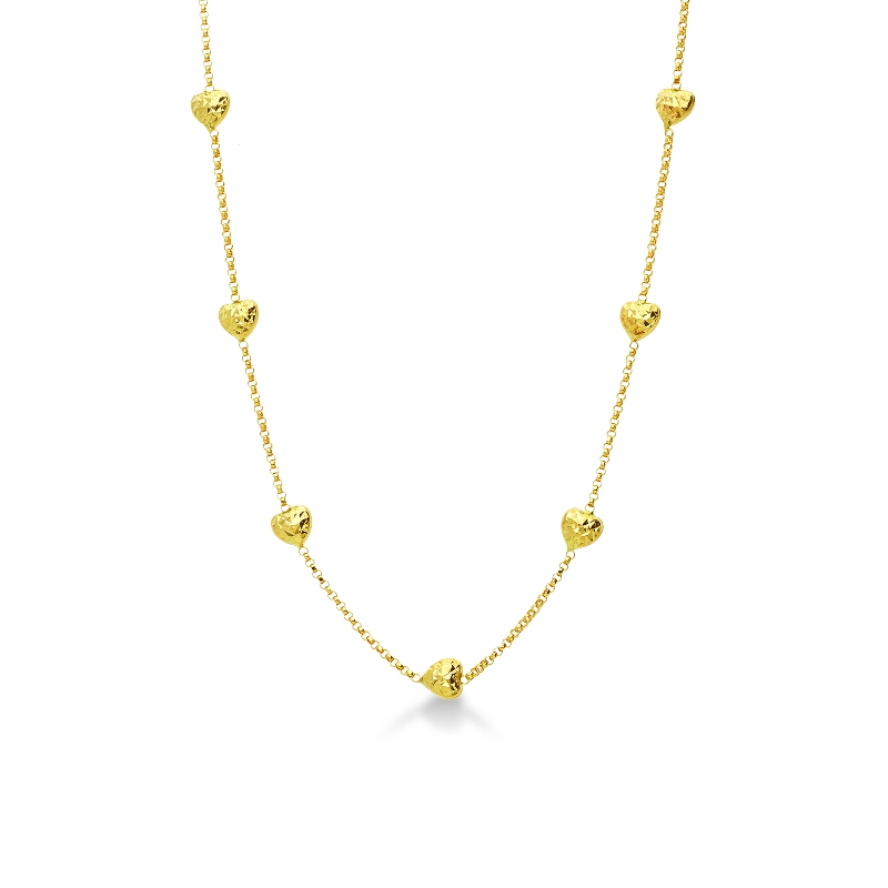 18k yellow gold necklace with 7 hearts