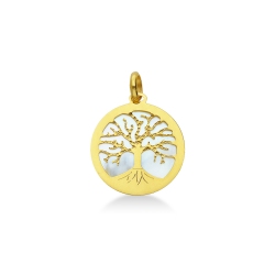 tree of life pendant in 18k yellow gold and mother of pearl background