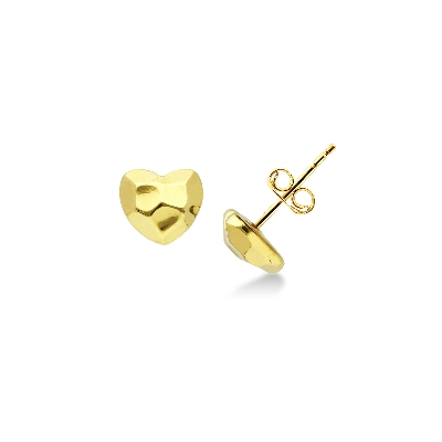 Fancy texture heart earrings in 18k yellow gold