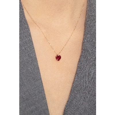 18k rose gold necklace with red zircon pendant
