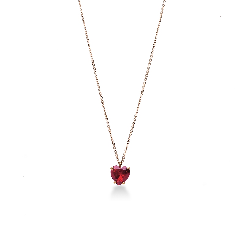 18k rose gold necklace with red zircon pendant