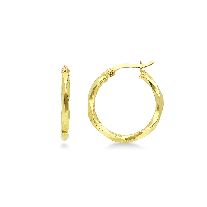18k yellow gold faceted hoops 