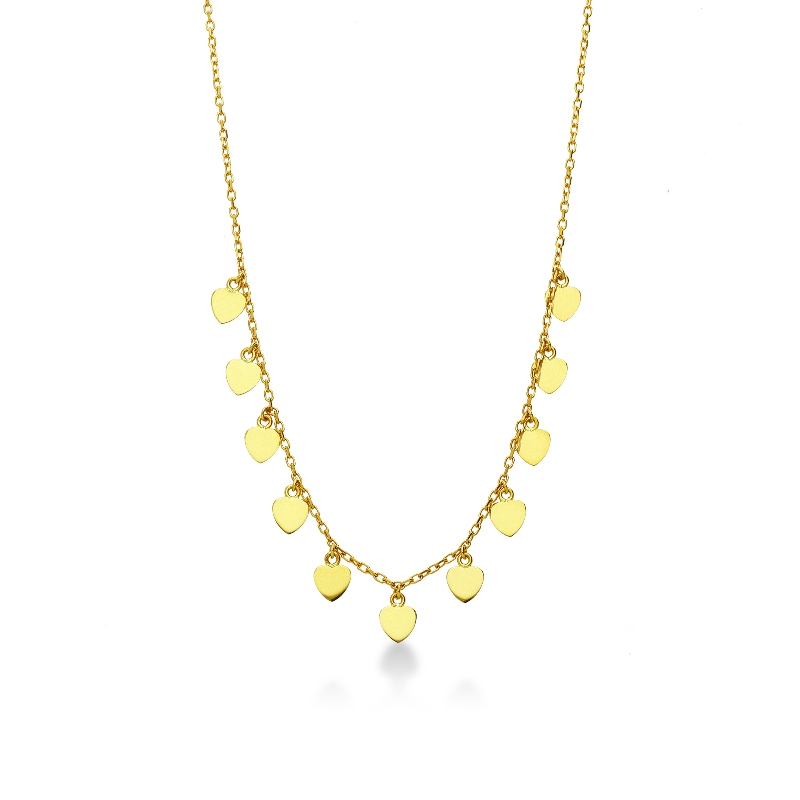 Necklace in 18k yellow gold with 9 heart charms