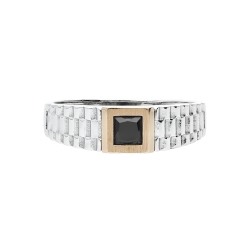White and rosé gold 18k ring with black zircon 2
