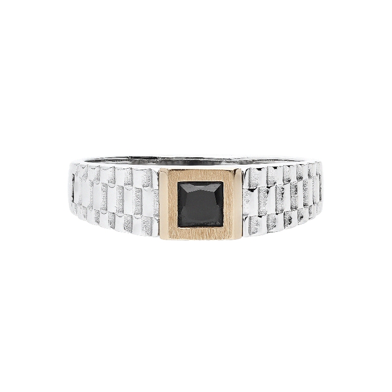 White and rosé gold 18k ring with black zircon