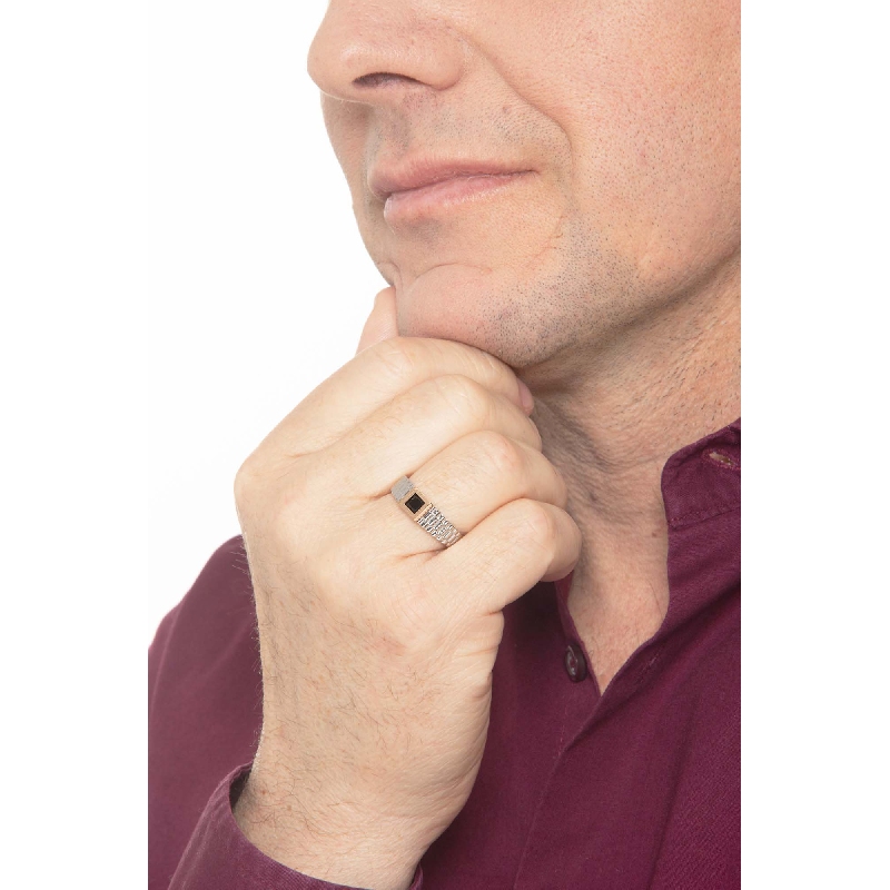 White and rosé gold 18k ring with black zircon