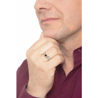 White and rosé gold 18k ring with black zircon