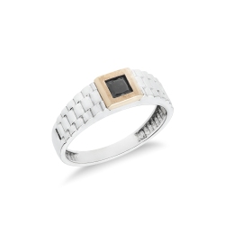 White and rosé gold 18k ring with black zircon