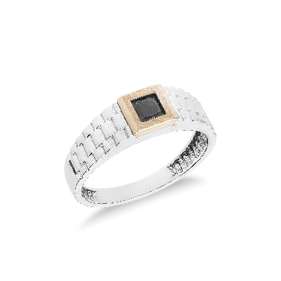 White and rosé gold 18k ring with black zircon
