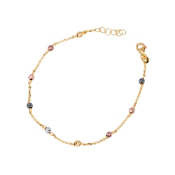 Bracciale in oro giallo, bianco e rosa 18k con palline colorate