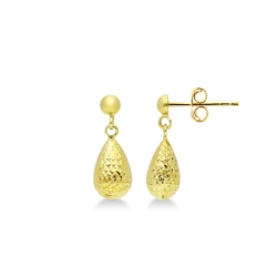 Knurled drop earrings pear shape in yellow gold 18k