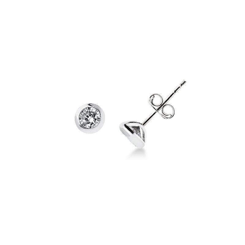 White gold 18k bezel stud earrings with zircon