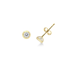 Yellow gold 18k zircon bezel earrings 