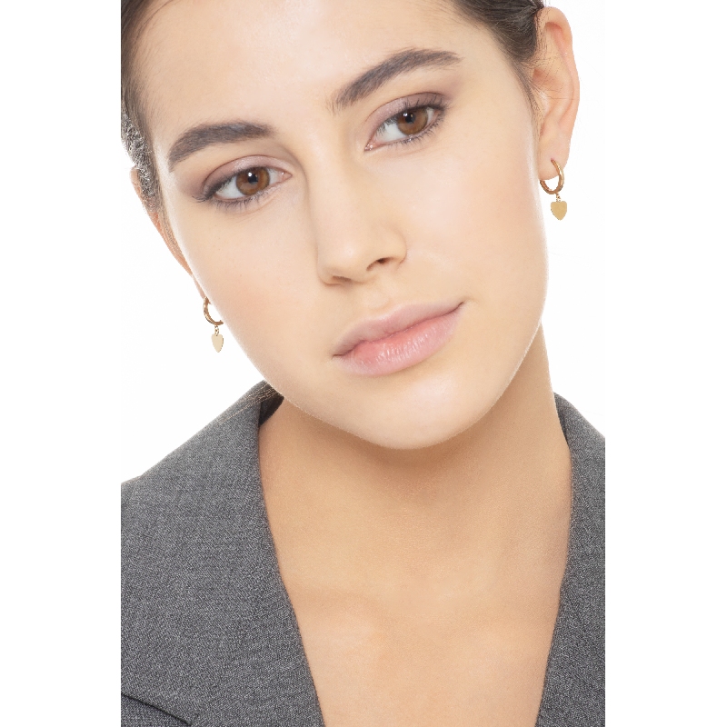 18k yellow gold hoop earrings with heart pendant 