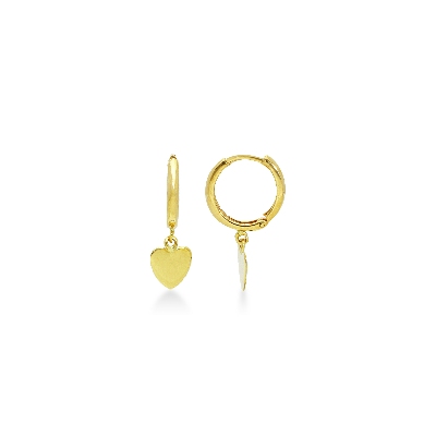18k yellow gold hoop earrings with heart pendant 