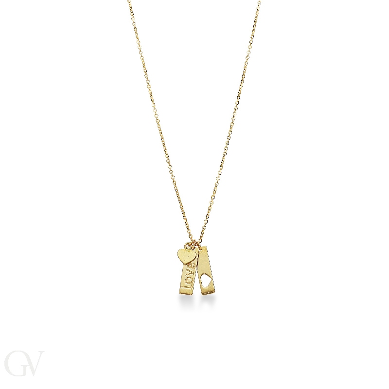 Necklace in 18k yellow gold with 3 Love pendants