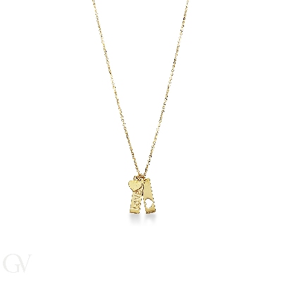 Necklace in 18k yellow gold with 3 Love pendants